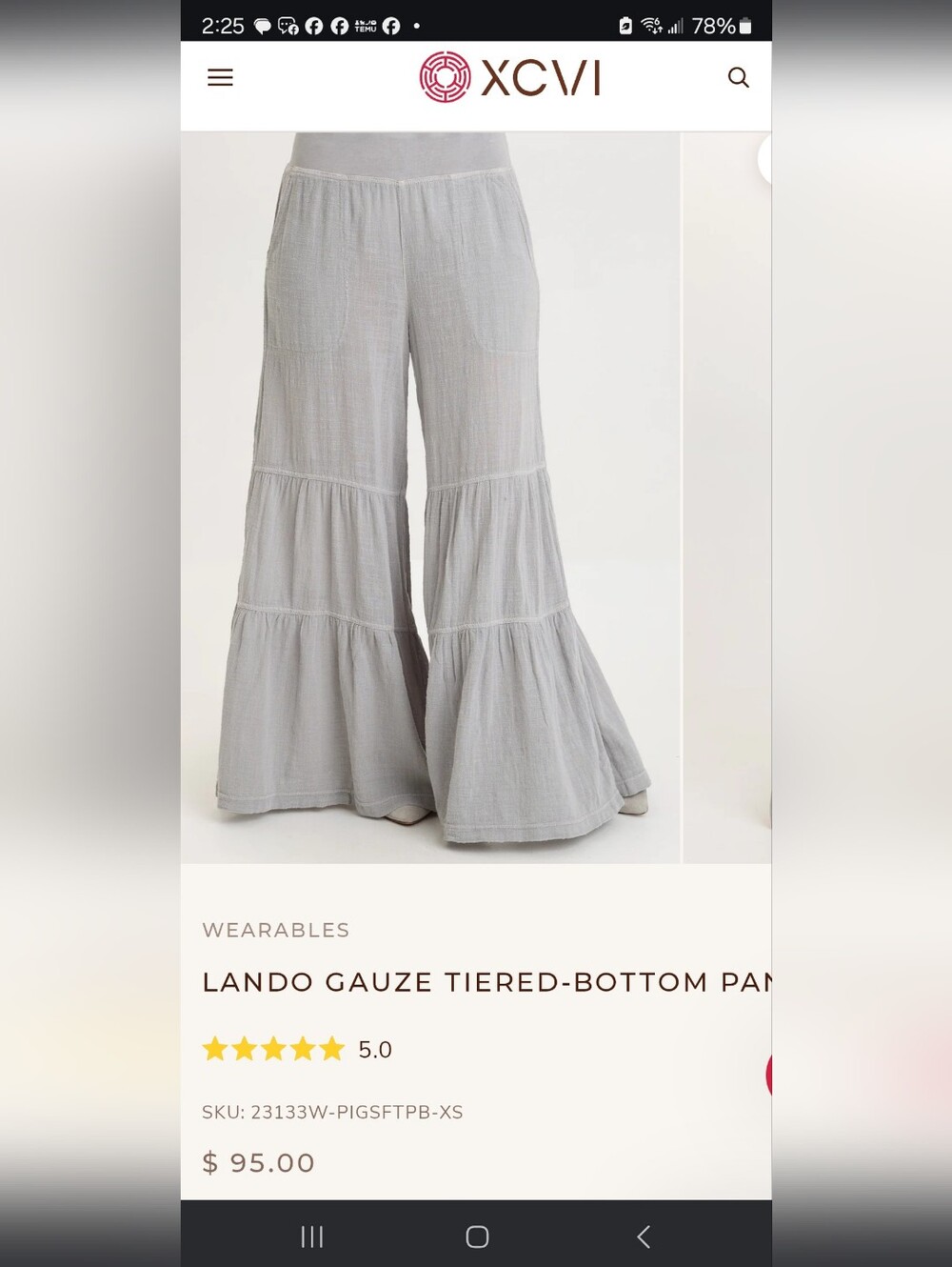 New No Tag .Gauze Tiered-Bottom Pants — Light Gray - Picture 5 of 5